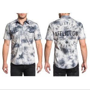 Affliction Men's Button Down Shirt Fly Wheel Embroidered Biker